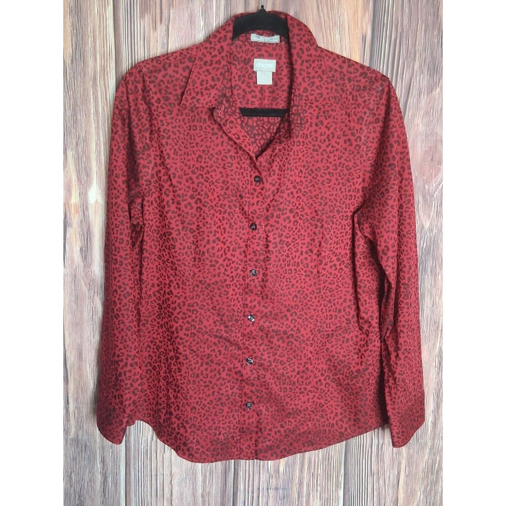 Chicos button down long sleeve animal print top size 6